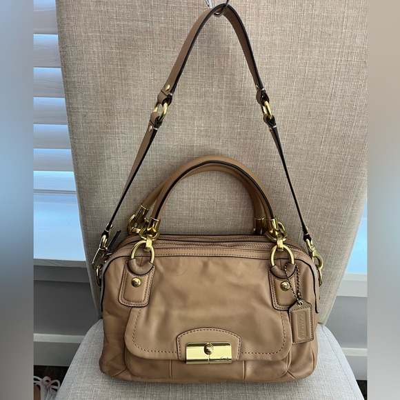 COACH Kristen Purse Leather Satin Liner Shoulder Bag Double Zip F22304 - Picture 1 of 6